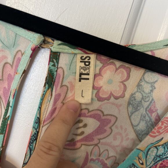 Spell Gypsy Romper L Boho Floral Lotus Kimono Peacock Belted Keyhole Festival - Picture 3 of 10